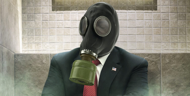 Extremely Brave: Strong President Donald Trump Is Courageously Sitting On His Toilet In A Gas Mask While The White House Gets Fumigated