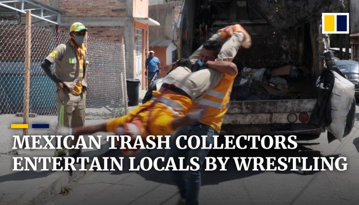 Mexican garbage collectors entertain locals with freestyle wrestling